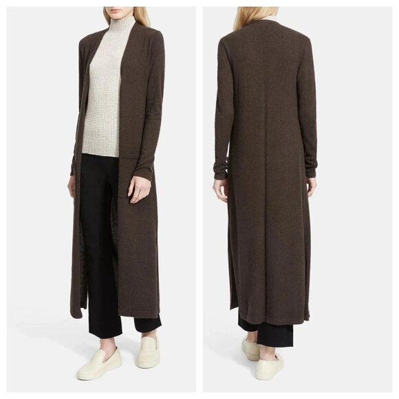 Theory Torina Cashmere Maxi Cardigan in Compost - Picture 2 of 3